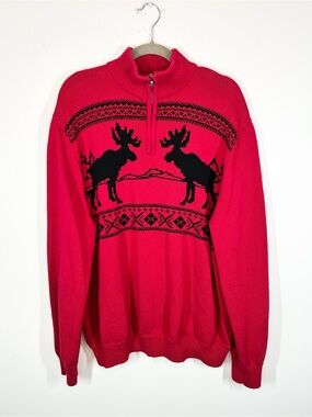 Chaps Classic Fit Moose Fair Isle 1/4 Zip Ski Holiday Sweater XXL